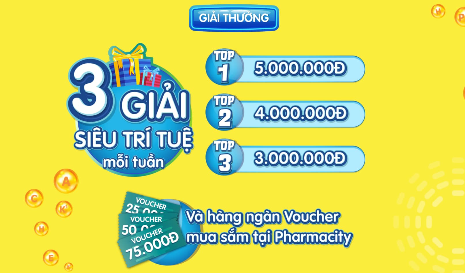 Giải Đố Vitamin cơ hội nhận voucher lên đến 75.000đ và tiền thưởng lên đến 5.000.000đ mỗi tuần